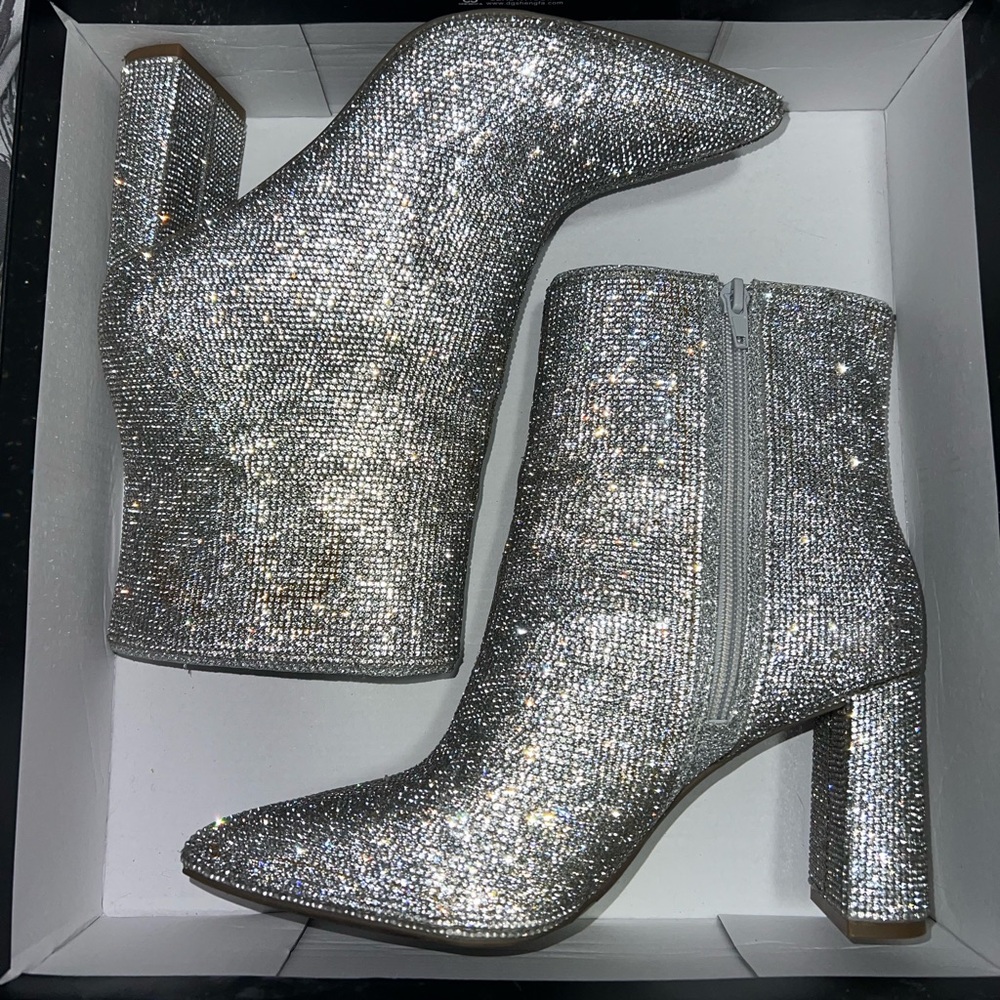Women’s silver rhinestone booties